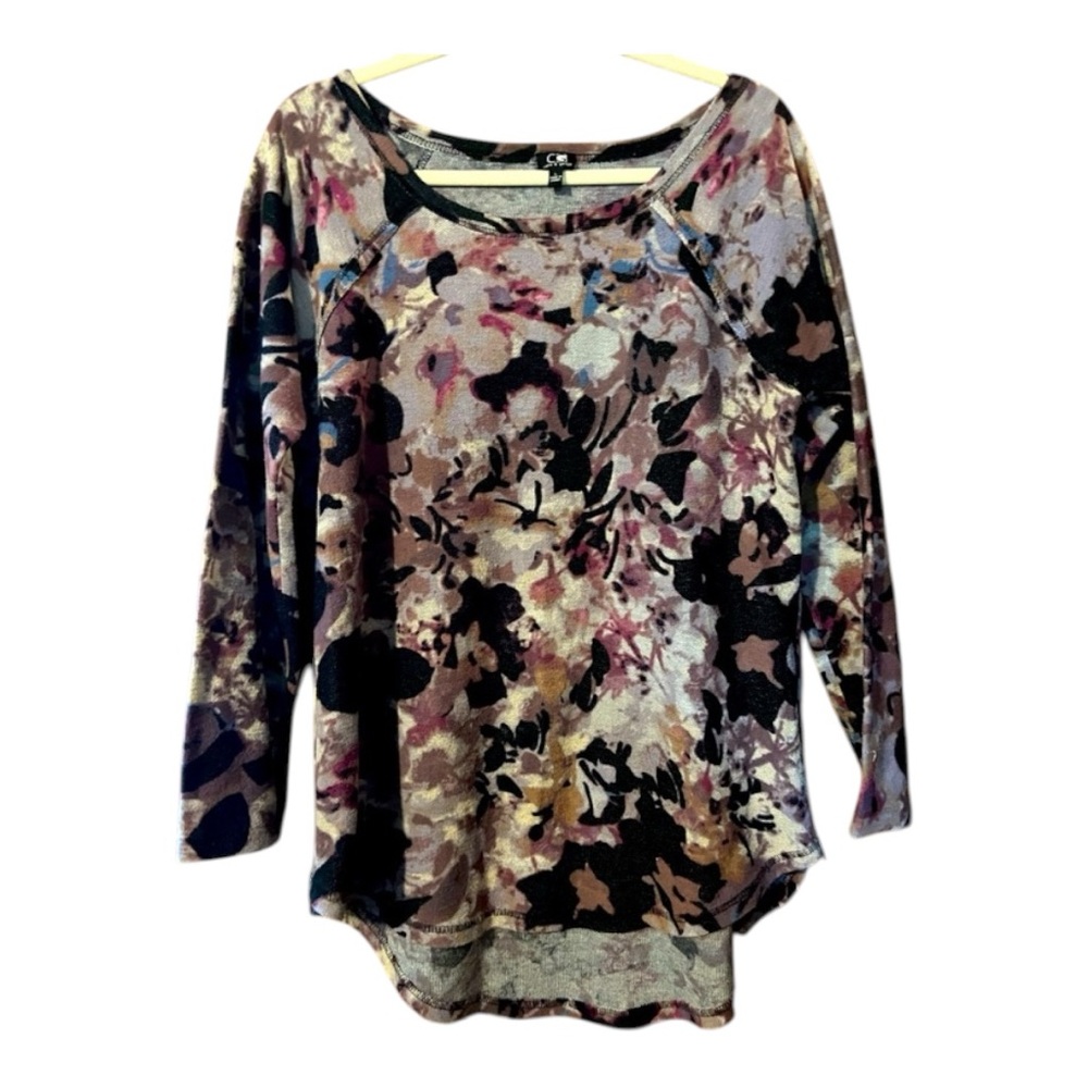 Cable & Gauge Floral Boat Neck Long Sleeve with Side Zip Details - Size Large